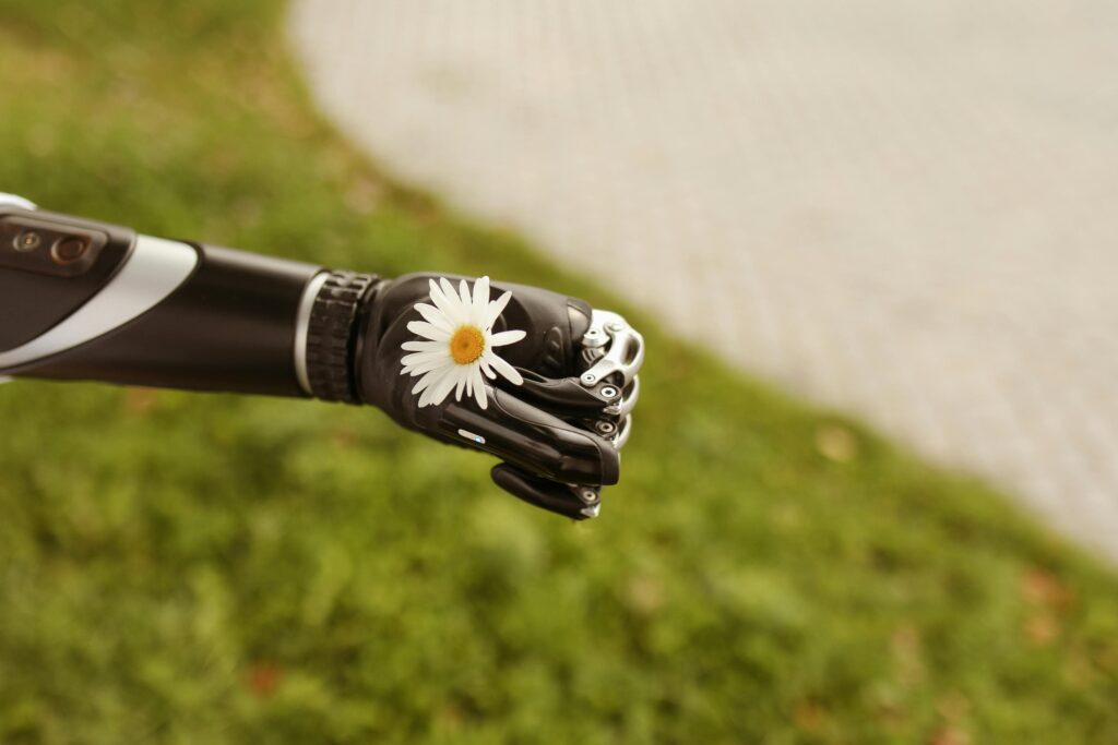 robot hand with a daisy